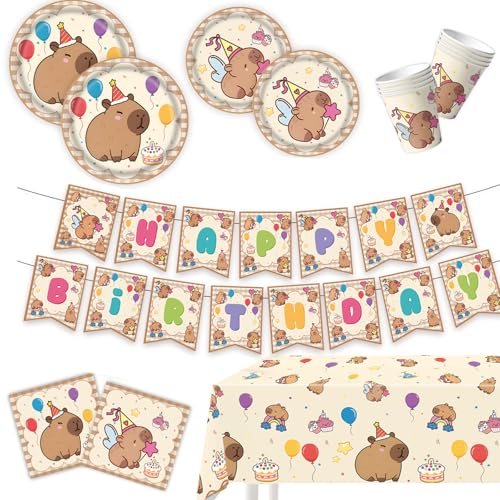Lustige Themen-Capybaras Pappbecher Banner Teller Tischdecke Dekorative Party Dekoration Set Ideal für Geburtstage Treffen Party Dekorationen Set Lustige Themen-Capybaras Pappbecher Banner Teller Tischdecke Dekorative Party Dekoration Set Ideal für Geburtstage Treffen Party Dekorationen Set von Morain