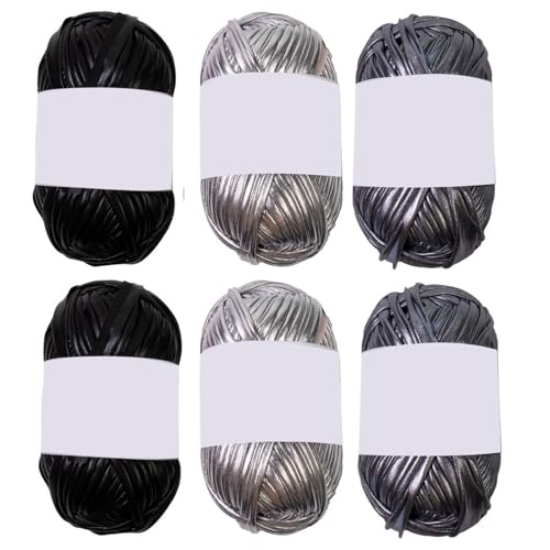 Metallic-T-Shirt-Garn, helles Gewebe, Polyester, Stricken für Tasche, Korb, Häkeln, Strickkissen, 6 Stück Metallic-T-Shirt-Garn, helles Gewebe, Polyester, Stricken für Tasche, Korb, Häkeln, Strickkissen, 6 Stück von Morain
