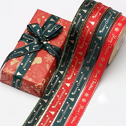 Morain Weihnachtsglitzer Kante Bronzing Ribbon Stoff Satinband Für Blumen Kranz Geschenkgeschenke Wickeln Weihnachts Party Weihnachtsband Für Baum Geschenkverpackung Handwerkskränze Rotes Grün von Morain