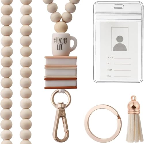 Schlüsselband und Ausweishalter aus Holzperlen, Kartenhalter mit Perlenband, Umhängeband, Schlüsselanhänger, Quasten, Charm, Damen Schlüsselband und Ausweishalter aus Holzperlen, Kartenhalter mit Perlenband, Umhängeband, Schlüsselanhänger, Quasten, Charm, Damen von Morain