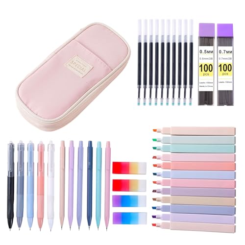 Schreibwaren Set Federmäppchen Textmarker Stift Radiergummi Gelstift Schule Zubehör Set für Klassenzimmer und Büro Gebrauch Schulzubehör Federmäppchen Textmarker Gel-Radierer von Morain