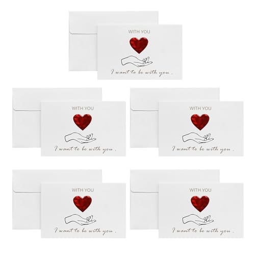 Valentinskarten mit Umschlag für Ehefrau, Ehemann, Freundin, Freund, Herz-Design, Grußkarten, 10 Stück von Morain
