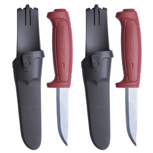 Morakniv Messer mit Scheide für Handwerker - 2-Pack Rot - Basic 511 C - Mora Messer Feststehende Klinge aus Kohlenstoffstahl - 2,0 mm - Hergestellt in Schweden - Outdoormesser feststehend von Morakniv