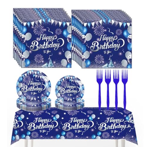 Blaue Geburtstagsdekorationen, Partygeschirr-Set, marineblau und silberfarben, Happy Birthday Teller, Servietten, Partydekorationen für Gäste, Mädchen, Männer, Frauen, Geburtstag Pappteller Blaue Geburtstagsdekorationen, Partygeschirr-Set, marineblau und silberfarben, Happy Birthday Teller, Servietten, Partydekorationen für Gäste, Mädchen, Männer, Frauen, Geburtstag Pappteller von Morbanner