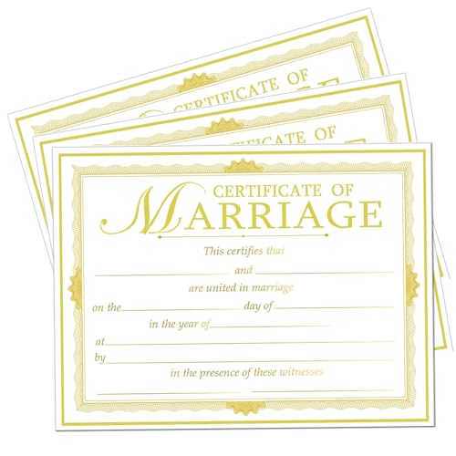 Heiratsurkunden mit Goldfolienkanten, 27,9 x 21,6 cm, blanko, Hochzeitsurkunden, Karten für Hochzeitszeremonie, Heiratsanträge, Dekorationen, Zubehör (24 Stück) von Morbanner