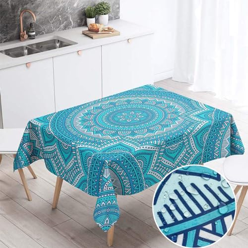 Morbuy Tischdecke Rechteckig 100 x 140 cm, Tischdecken Abwaschbar Lotuseffekt Eckig, Blau Mandala Tablecloths Outdoor Fleckschutz Tischwäsche für Küche Garten von Morbuy