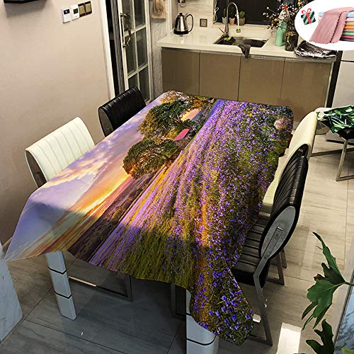 Morbuy Tischdecke Wasserdicht Abwaschbar, Wasserabweisend Abwischbare Eckig Küchen 3D Lavendel Tischabdeckung Tischdekoration für Speisetisch Garten Outdoor Camping (140x180cm,Plum) von Morbuy