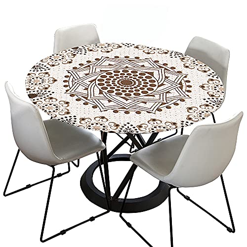 Morbuy Tischdecke Outdoor Rund 90 cm, Elastisch Rund Abwaschbar Tischdecken Wasserabweisend Lotuseffekt Garten Tischdecke Creme Mandala Table Cloth, Ideal für 70cm-80cm von Morbuy