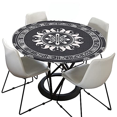 Morbuy Tischdecke Outdoor Rund 90 cm, Elastisch Rund Abwaschbar Tischdecken Wasserabweisend Lotuseffekt Garten Tischdecke Mandala Table Cloth, Ideal für 70cm-80cm von Morbuy