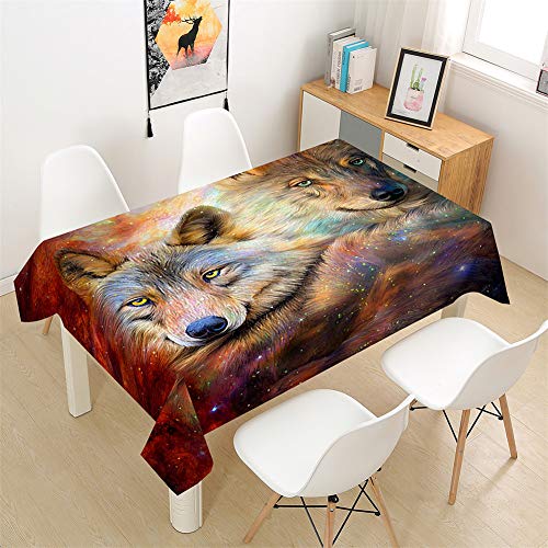 Morbuy Tischdecken Rechteckig, 3D Tier Wolf Drucken Tischdecke Quadratisch Wasserdicht Lotuseffekt Abwischbar Tischtuch für Küche Garten Outdoor Dekoration (100x140cm,Jahrgang) von Morbuy