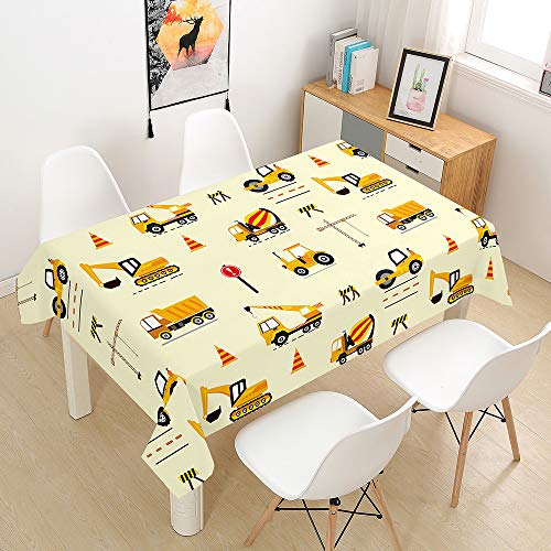 Morbuy Tischdecke Abwaschbar, Cartoons Drucken Tischtuch Rechteckig Tischwäsche Gartentischdecke Outdoor Tischdekoration Wasserdicht Polyester Ölfest Pflegeleicht (90x90cm,Bagger) von Morbuy