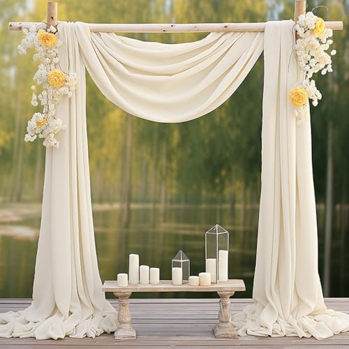 Morbuy 2 Stück Hochzeitsbogen Drapierstoff, Vorhang Weiß Traubogen Hochzeit Chiffon Stoff Tüll Gardine für Geburtstag Party, Zeremonie, Laube, Empfang (75x550cm,Beige Weiß) von Morbuy