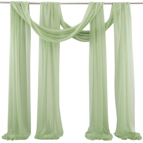 Morbuy 2 Stück Hochzeitsbogen Drapierstoff, Vorhang Weiß Traubogen Hochzeit Chiffon Stoff Tüll Gardine für Geburtstag Party, Zeremonie, Laube, Empfang (75x550cm,Hellgrün) von Morbuy