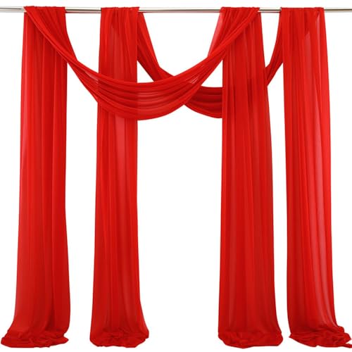 Morbuy 2 Stück Hochzeitsbogen Drapierstoff, Vorhang Weiß Traubogen Hochzeit Chiffon Stoff Tüll Gardine für Geburtstag Party, Zeremonie, Laube, Empfang (75x600cm,Rot) von Morbuy