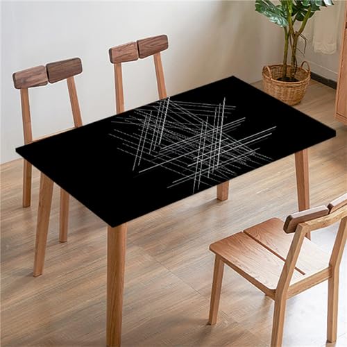 Morbuy 3D Rechteckige Elastische Tischdecke, Rechteckig Tischdecke mit Gummizug Spanntischdecke Gartentischdecke für Picknick Camping Partys (4FT/122x61cm,Schwarze Linie) von Morbuy