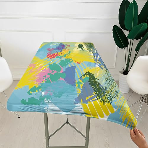 Morbuy 3D Rechteckige Elastische Tischdecke, Rechteckig Tischdecke mit Gummizug Spanntischdecke Gartentischdecke für Picknick Camping Partys (Graffiti 6,8FT/244x76cm) von Morbuy