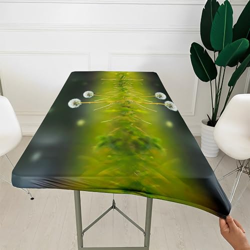 Morbuy 3D Rechteckige Elastische Tischdecke, Rechteckig Tischdecke mit Gummizug Spanntischdecke Gartentischdecke für Picknick Camping Partys (Löwenzahn 11,4FT/122x76cm) von Morbuy