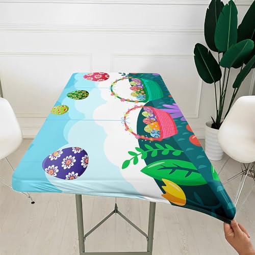 Morbuy 3D Rechteckige Elastische Tischdecke, Rechteckig Tischdecke mit Gummizug Spanntischdecke Gartentischdecke für Picknick Camping Partys (Süßes Kaninchen 7,4FT/122x76cm) von Morbuy