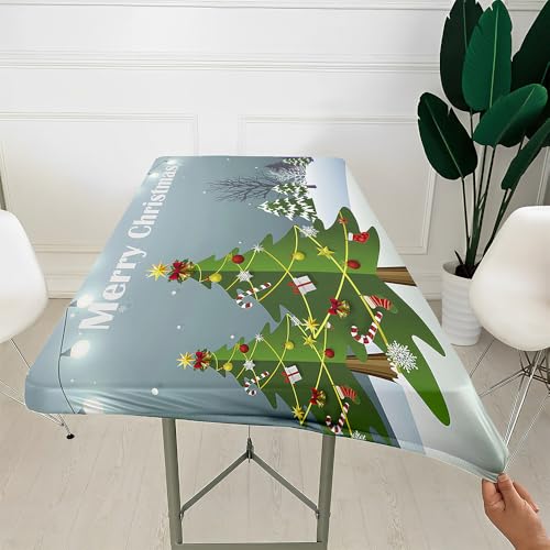 Morbuy 3D Rechteckige Elastische Tischdecke, Rechteckig Tischdecke mit Gummizug Spanntischdecke Gartentischdecke für Picknick Camping Partys (Weihnachtsmotiv 10,8FT/244x76cm) von Morbuy