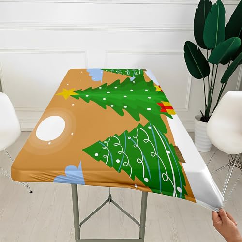 Morbuy 3D Rechteckige Elastische Tischdecke, Rechteckig Tischdecke mit Gummizug Spanntischdecke Gartentischdecke für Picknick Camping Partys (Weihnachtsmotiv 4,4FT/122x76cm) von Morbuy