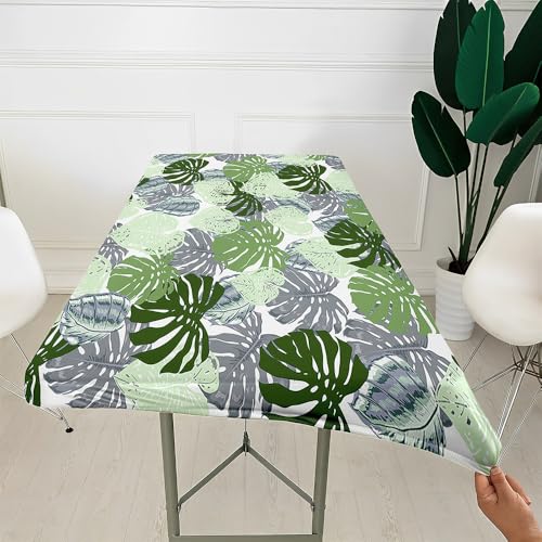 Morbuy 3D Rechteckige Elastische Tischdecke, Rechteckig Tischdecke mit Gummizug Spanntischdecke Gartentischdecke für Picknick Camping Partys (tropisches Blattwerk I,4FT/122x76cm) von Morbuy