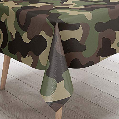 Morbuy 3D Tarnung Drucken Tischdecke Abwaschbar für Speisetisch, Wasserabweisend Abwischbar Küchentischabdeckung Tischtuch Fleckschutz Pflegeleicht (140x240cm,Grüne Tarnung) von Morbuy
