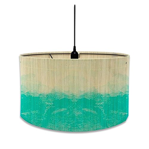 Morbuy Bambus Lampenschirm für Tischlampe, Aquarell Stil Vintage Stil Durchmesser 30cm Tischlampenschirm Holz Stehlampenschirme für Deckenleuchte Stehlampe Wandleuchte Dekoration (Cyan-Farbe) von Morbuy