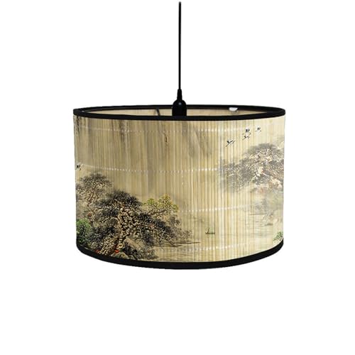 Morbuy Bambus Lampenschirm für Tischlampe, Chinesisch Stil Landschaft Muster Durchmesser 30cm Tischlampenschirm Holz Stehlampenschirme für Deckenleuchte Stehlampe Dekoration (Wald) von Morbuy
