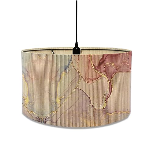 Morbuy Bambus Lampenschirm für Tischlampe, Marmor Drucken Vintage Stil Durchmesser 30cm Tischlampenschirm Holz Stehlampenschirme für Deckenleuchte Wandleuchte Dekoration (Helles Lila) von Morbuy