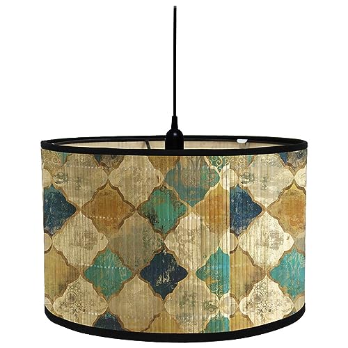 Morbuy Bambus Lampenschirm für Tischlampe, Rhombus Muster Vintage Stil Durchmesser 30cm Tischlampenschirm Holz Stehlampenschirme für Deckenleuchte Pendelleuchte Wandleuchte (Khaki-Farbe) von Morbuy