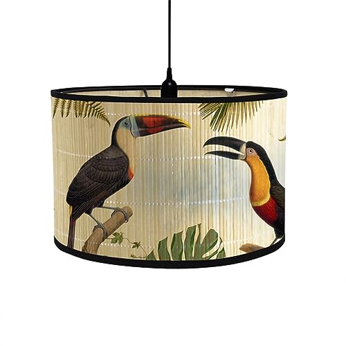 Morbuy Bambus Lampenschirm für Tischlampe, Vogel Muster Vintage Stil Durchmesser 30cm Tischlampenschirm Holz Stehlampenschirme für Deckenleuchte Pendelleuchte Wandleuchte (Dschungel Vogel) von Morbuy