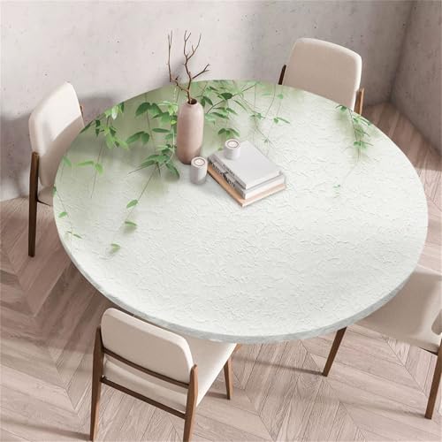 Morbuy Elastische Tischdecke Rund, 3D Grün Blatt Muster Tischdecke Wasserdicht Schmutzabweisend Gartentischdecken Tischtuch Abwischbar Tischschutz für Party (Ranke A,Durchmesser 70cm) von Morbuy