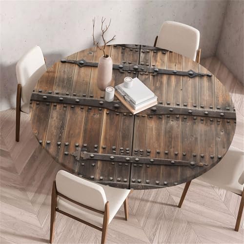 Morbuy Elastische Tischdecke Rund, 3D Holzbrett Muster Tischdecke Wasserdicht Schmutzabweisend Gartentischdecken Tischtuch Abwischbar Tischschutz für Party Küche (Stil 10,Durchmesser 70cm) von Morbuy