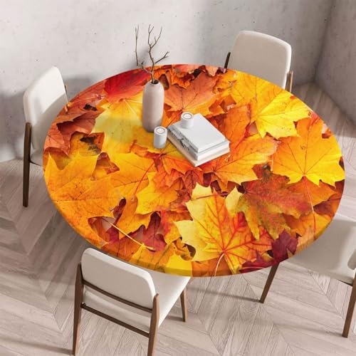 Morbuy Elastische Tischdecke Rund Abwaschbar, 3D Blatt Muster Tischdecke Wasserdicht Schmutzabweisend Gartentischdecken Tischtuch Abwischbar Tischschutz (Ahornblatt A,Durchmesser 60cm) von Morbuy