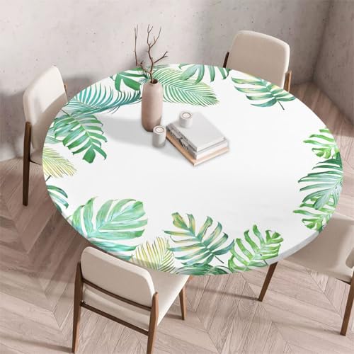 Morbuy Elastische Tischdecke Rund Abwaschbar, 3D Blatt Muster Tischdecke Wasserdicht Schmutzabweisend Gartentischdecken Tischtuch Abwischbar Tischschutz (Monsterablatt A,Durchmesser 100cm) von Morbuy