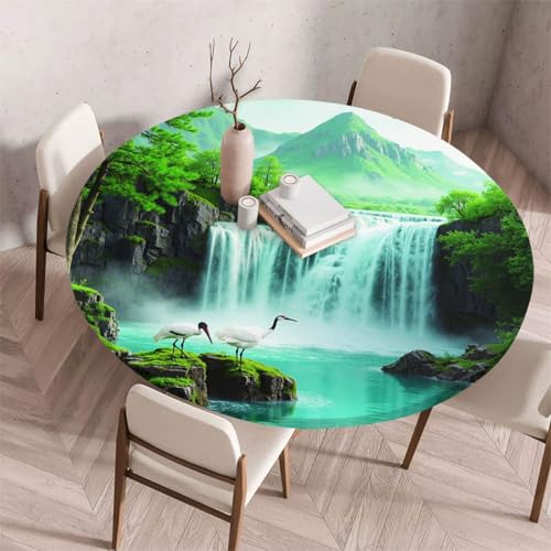 Morbuy Elastische Tischdecke Rund Abwaschbar, 3D Blume Muster Tischdecke Wasserdicht Schmutzabweisend Gartentischdecken Tischtuch Tischschutz für Party Küche (Grün Blatt C,Durchmesser 140cm) von Morbuy