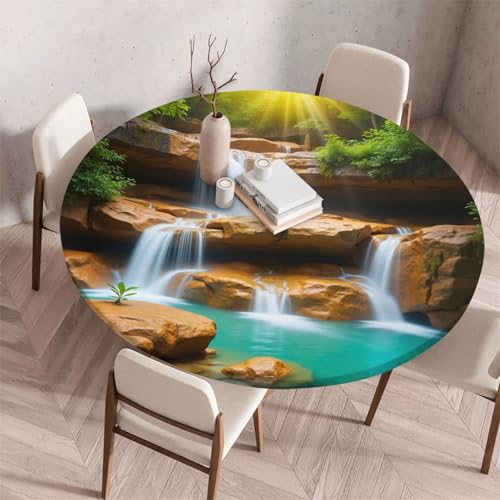 Morbuy Elastische Tischdecke Rund Abwaschbar, 3D Blume Muster Tischdecke Wasserdicht Schmutzabweisend Gartentischdecken Tischtuch Tischschutz für Party Küche (Lila Blütenblatt C,Durchmesser 120cm) von Morbuy