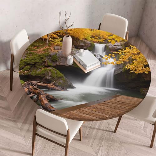 Morbuy Elastische Tischdecke Rund Abwaschbar, 3D Blume Muster Tischdecke Wasserdicht Schmutzabweisend Gartentischdecken Tischtuch Tischschutz für Party Küche (Lila Blume C,Durchmesser 100cm) von Morbuy
