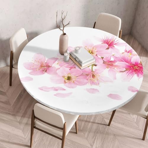 Morbuy Elastische Tischdecke Rund Abwaschbar, 3D Blume Muster Tischdecke Wasserdicht Schmutzabweisend Gartentischdecken Tischtuch für Party Küche Esszimmer (Pfirsichblüte C,60cm) von Morbuy