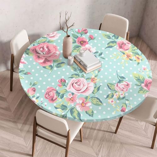 Morbuy Elastische Tischdecke Rund Abwaschbar, 3D Blume Muster Tischdecke Wasserdicht Schmutzabweisend Gartentischdecken Tischtuch für Party Küche Esszimmer (Polka Dot C,60cm) von Morbuy