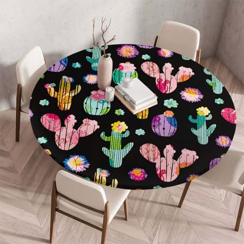 Morbuy Elastische Tischdecke Rund Abwaschbar, 3D Kaktus Muster Tischdecke Wasserdicht Schmutzabweisend Gartentischdecken Tischtuch Abwischbar Tischschutz (Floral,Durchmesser 150cm) von Morbuy
