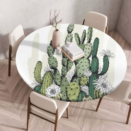 Morbuy Elastische Tischdecke Rund Abwaschbar, 3D Kaktus Muster Tischdecke Wasserdicht Schmutzabweisend Gartentischdecken Tischtuch Abwischbar Tischschutz (Kaktusblüte,Durchmesser 60cm) von Morbuy