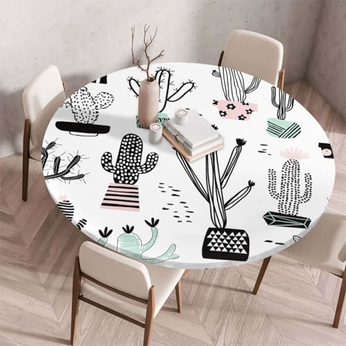 Morbuy Elastische Tischdecke Rund Abwaschbar, 3D Kaktus Muster Tischdecke Wasserdicht Schmutzabweisend Gartentischdecken Tischtuch Abwischbar Tischschutz (Karikatur,Durchmesser 200cm) von Morbuy