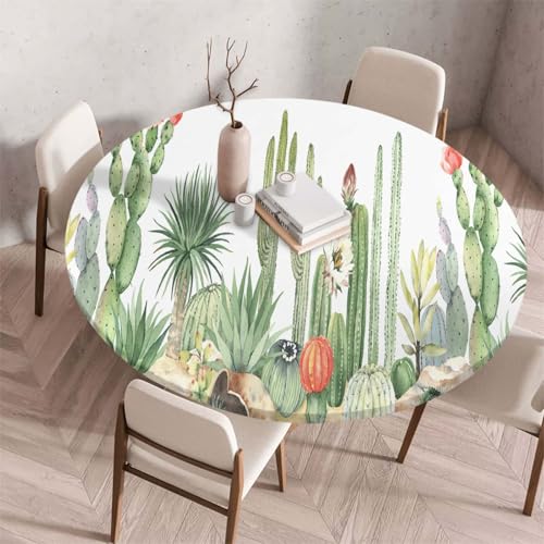 Morbuy Elastische Tischdecke Rund Abwaschbar, 3D Kaktus Muster Tischdecke Wasserdicht Schmutzabweisend Gartentischdecken Tischtuch Abwischbar Tischschutz (Pflanze,Durchmesser 70cm) von Morbuy
