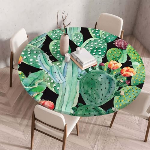 Morbuy Elastische Tischdecke Rund Abwaschbar, 3D Kaktus Muster Tischdecke Wasserdicht Schmutzabweisend Gartentischdecken Tischtuch Abwischbar Tischschutz (Tropisch Kaktus,Durchmesser 70cm) von Morbuy