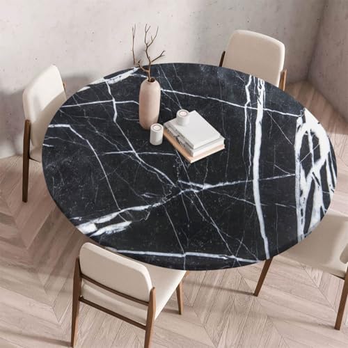 Morbuy Elastische Tischdecke Rund Abwaschbar, 3D Marmor Stil Tischdecke Wasserdicht Schmutzabweisend Gartentischdecken Tischtuch Abwischbar Tischschutz für Küche (Stil 10,Durchmesser 150cm) von Morbuy