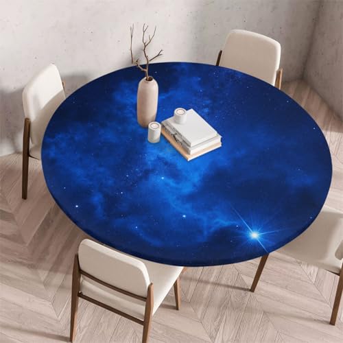 Morbuy Elastische Tischdecke Rund Abwaschbar, 3D Sternenhimmel Muster Tischdecke Wasserdicht Schmutzabweisend Gartentischdecken Tischtuch für Küche (Blau Sternenhimmel,Durchmesser 150cm) von Morbuy