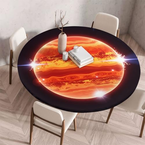 Morbuy Elastische Tischdecke Rund Abwaschbar, 3D Sternenhimmel Muster Tischdecke Wasserdicht Schmutzabweisend Gartentischdecken Tischtuch für Küche (Planet 1,Durchmesser 130cm) von Morbuy