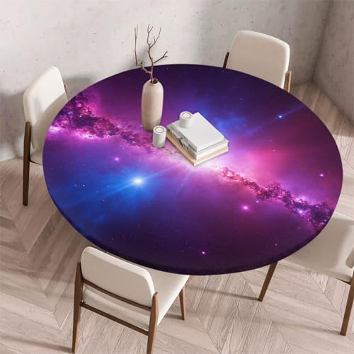 Morbuy Elastische Tischdecke Rund Abwaschbar, 3D Sternenhimmel Muster Tischdecke Wasserdicht Schmutzabweisend Gartentischdecken Tischtuch für Küche (Sternenhimmel,Durchmesser 60cm) von Morbuy