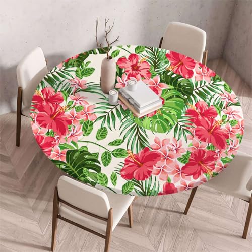 Morbuy Elastische Tischdecke Rund Abwaschbar, 3D Tropisch Blume Muster Tischdecke Wasserdicht Schmutzabweisend Gartentischdecken Tischtuch für Party Küche Esszimmer (Rot Blume,110cm) von Morbuy